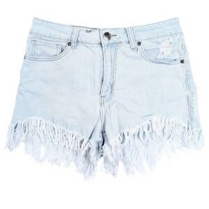 VIP Jeans Distressed Light Blue Wash Denim Fringe Hem Shorts Women's Size 5 28x3